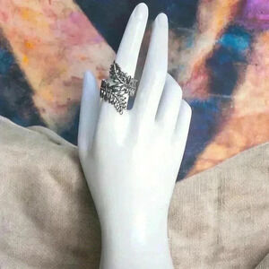 🆕️ Boho Style Adjustable Olive Leaf Ring Antique Silver Finish Fits Sizes 6-9